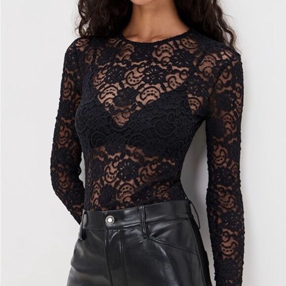 FARM Rio Tops - Farm Rio Black Lace Long Sleeve Top romantic bohemian edgy  M. NWT